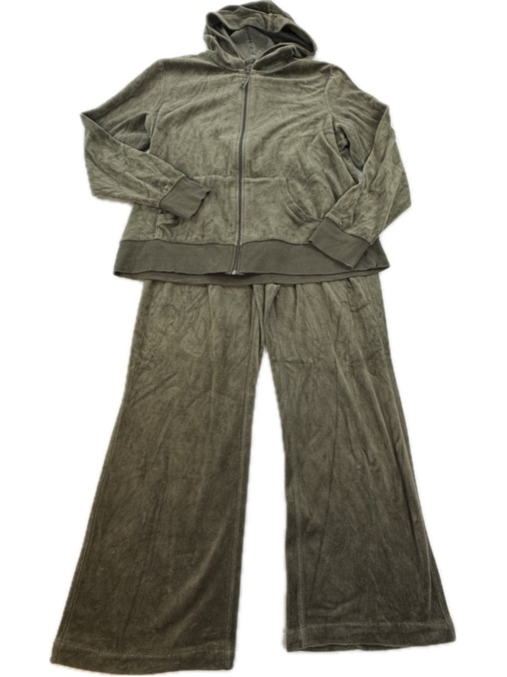 Tek Gear Olive Green Velour Tracksuit Set Women’s Large Fit & Flare Zip Hoodie L